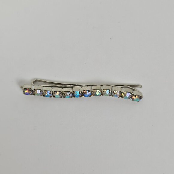 Vintage Crystal Rhinestone Aurora Borealis AB Hair Clip Bobby Pin Retro Wavy - Picture 5 of 10